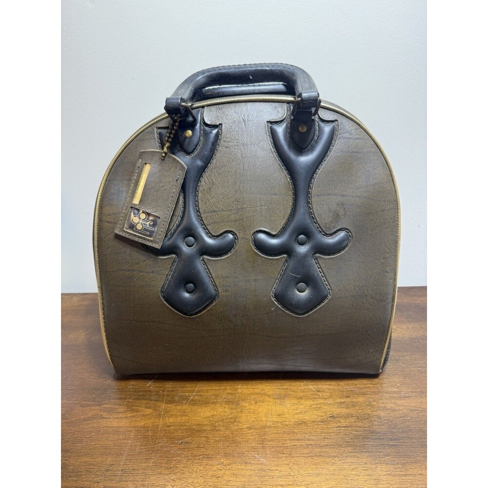 Vintage Brown Bowling Ball Bag Retro Western Single Ball & Shoe Carrier Bag - Picture 2 of 9